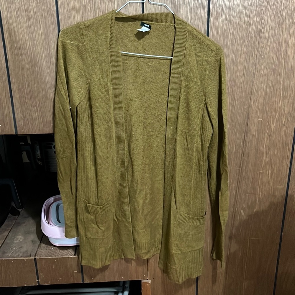 J.Crew khaki long open wool cardigan
